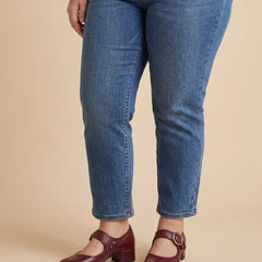 Buckle Strap Block Heel Mary Jane Shoes worn by a woman with curves
