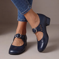 Buckle Strap Block Heel Mary Jane Shoes in Navy