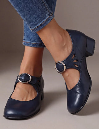 Buckle Strap Block Heel Mary Jane Shoes in Navy