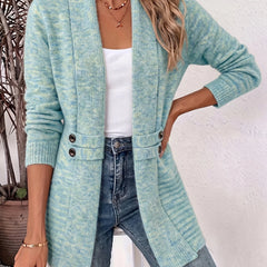 Open Front Button Waist Long Cardigan in Aqua Blue