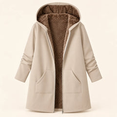 Plush-Lined Hooded Zip Coat in Khaki