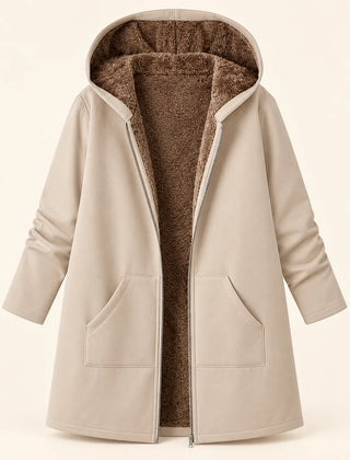 Plush-Lined Hooded Zip Coat in Khaki