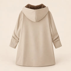 Plush-Lined Hooded Zip Coat in Khaki