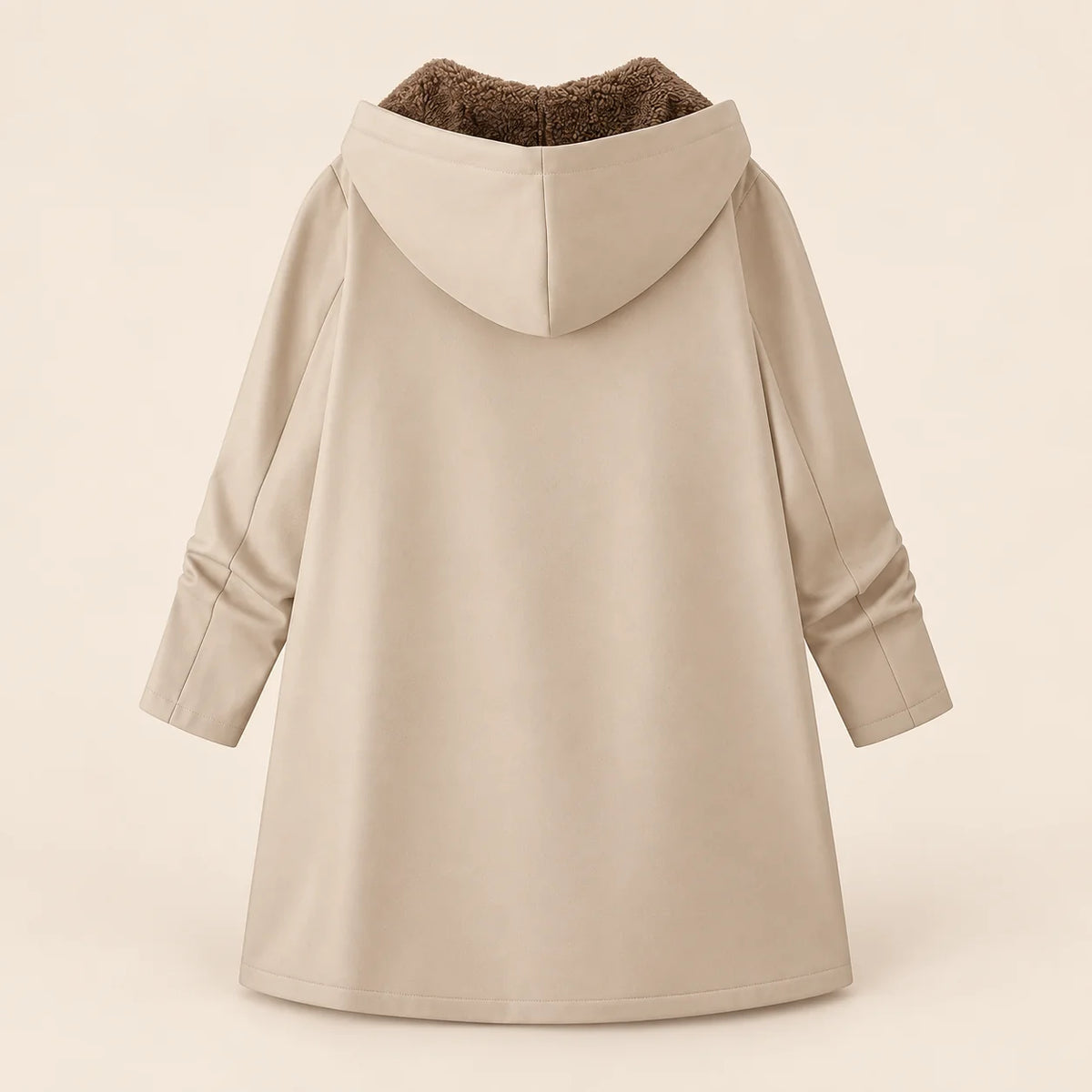 Plush-Lined Hooded Zip Coat in Khaki