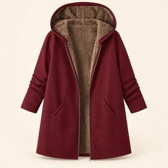 Plush-Lined Hooded Zip Coat in Burgundy