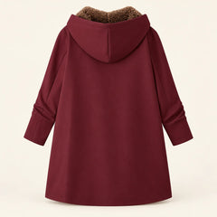 Plush-Lined Hooded Zip Coat in Burgundy