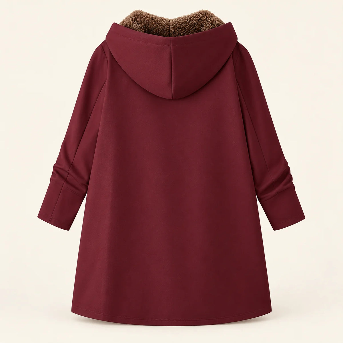 Plush-Lined Hooded Zip Coat in Burgundy