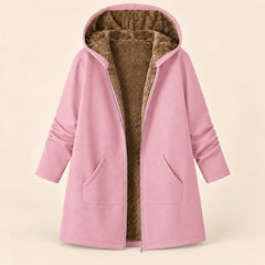 Plush-Lined Hooded Zip Coat in Pink