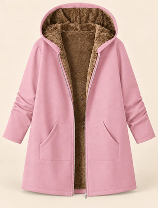 Plush-Lined Hooded Zip Coat in Pink