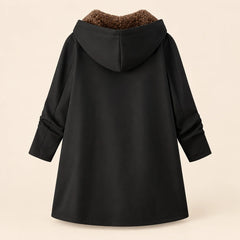 Plush-Lined Hooded Zip Coat in Black