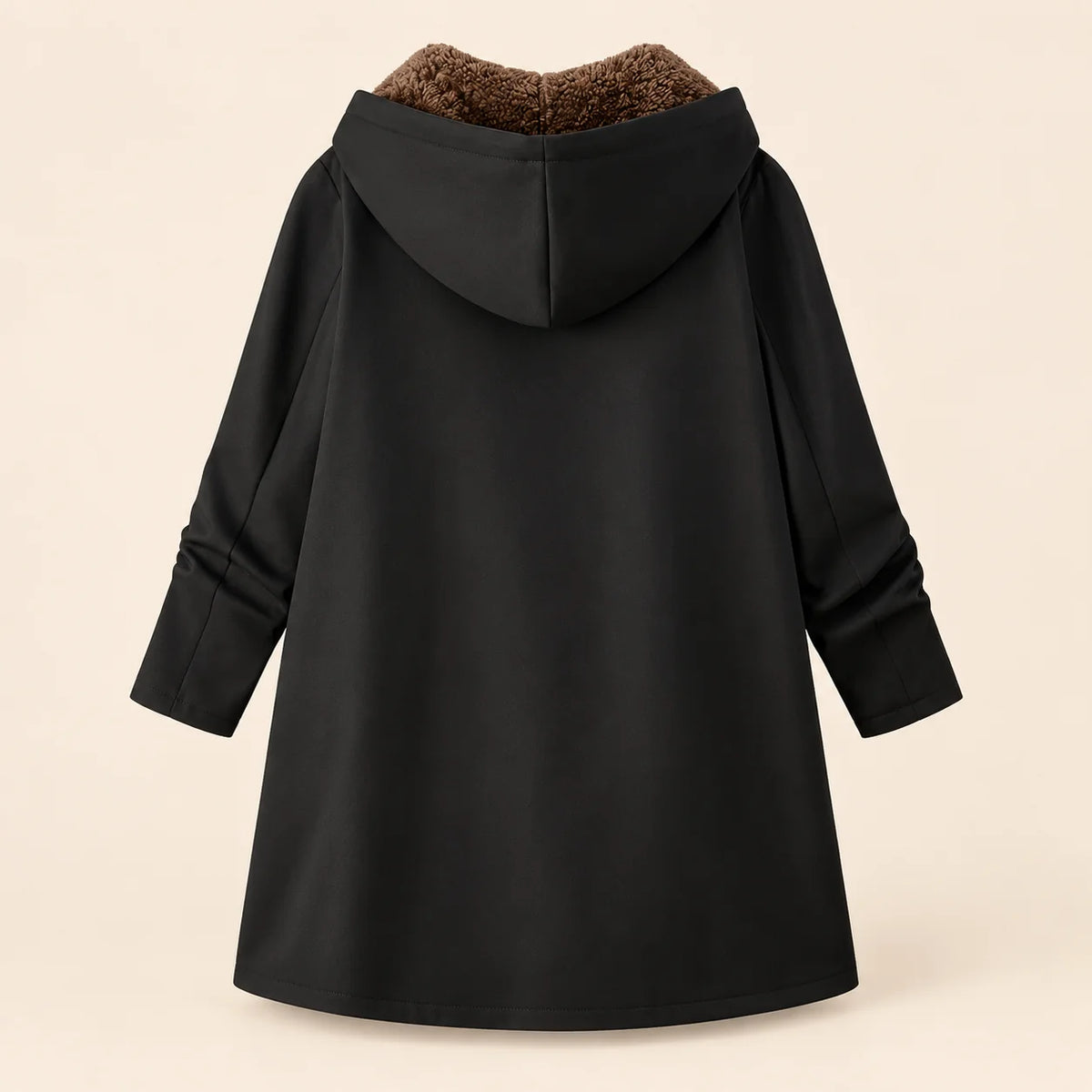 Plush-Lined Hooded Zip Coat in Black