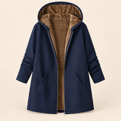 Plush-Lined Hooded Zip Coat in Navy