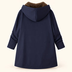 Plush-Lined Hooded Zip Coat in Navy