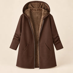 Plush-Lined Hooded Zip Coat in Coffee Brown
