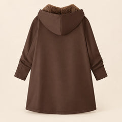 Plush-Lined Hooded Zip Coat in Coffee Brown