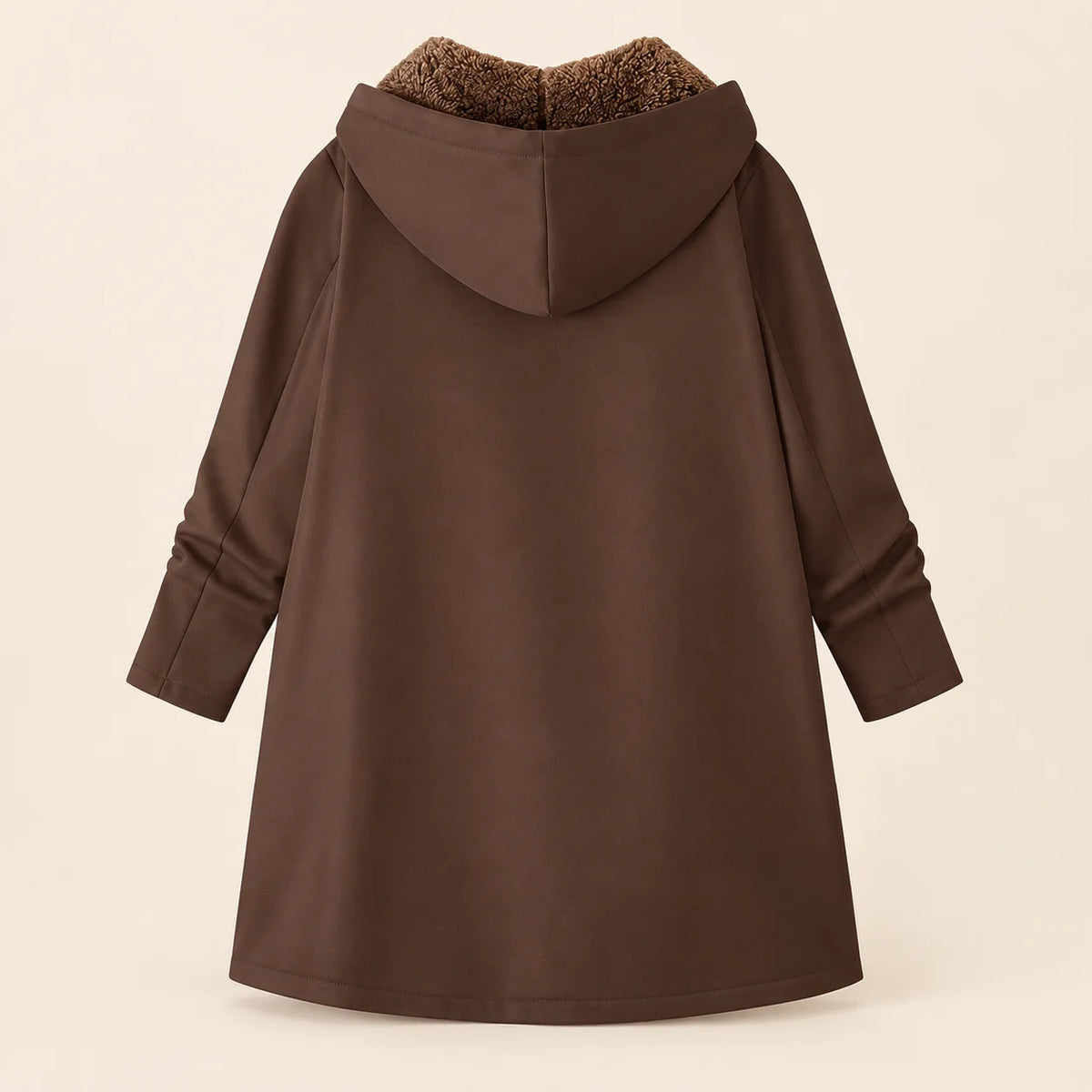 Plush-Lined Hooded Zip Coat in Coffee Brown