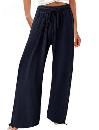 Navy Olwen | Loose Cotton Linen Wide-Leg Pants for Women | Casual