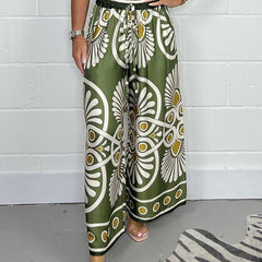 Green Sally | Printed Satin Track Pants for Women | Casual & Leisure