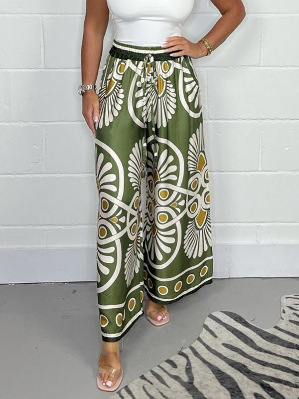 Green Sally | Printed Satin Track Pants for Women | Casual & Leisure