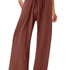 Dark Brown Olwen | Loose Cotton Linen Wide-Leg Pants for Women | Casual