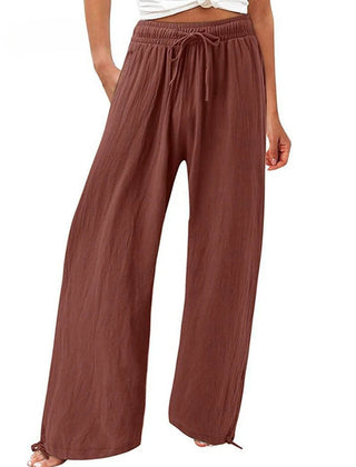 Dark Brown Olwen | Loose Cotton Linen Wide-Leg Pants for Women | Casual
