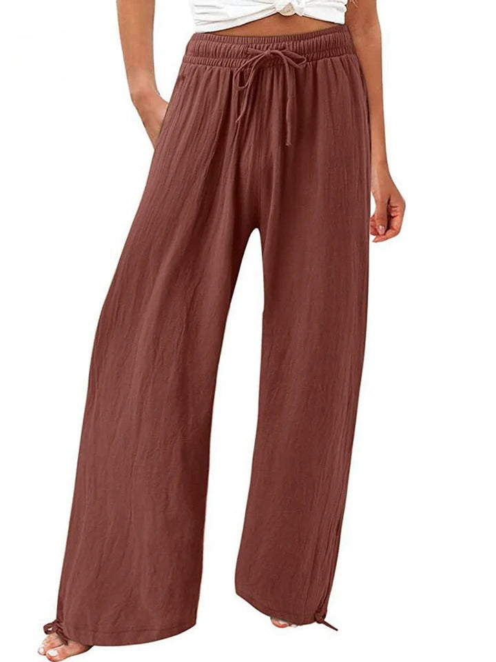 Dark Brown Olwen | Loose Cotton Linen Wide-Leg Pants for Women | Casual