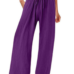 Purple Olwen | Loose Cotton Linen Wide-Leg Pants for Women | Casual
