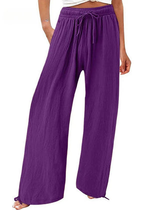Purple Olwen | Loose Cotton Linen Wide-Leg Pants for Women | Casual