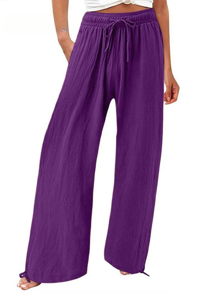 Purple Olwen | Loose Cotton Linen Wide-Leg Pants for Women | Casual