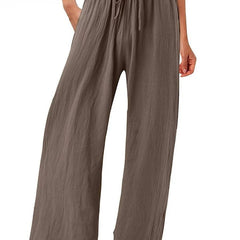 Coffee Brown Olwen | Loose Cotton Linen Wide-Leg Pants for Women | Casual