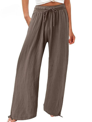 Coffee Brown Olwen | Loose Cotton Linen Wide-Leg Pants for Women | Casual