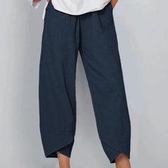 Dark Blue Bryndis | Cotton Linen Wide-Leg Pants for Women | Summer Casual