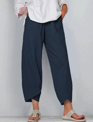Dark Blue Bryndis | Cotton Linen Wide-Leg Pants for Women | Summer Casual
