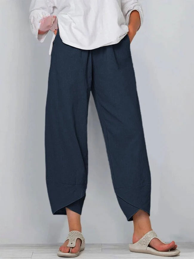 Dark Blue Bryndis | Cotton Linen Wide-Leg Pants for Women | Summer Casual