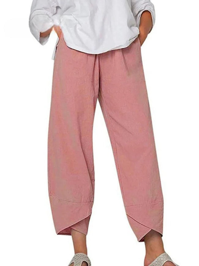 Pink Bryndis | Cotton Linen Wide-Leg Pants for Women | Summer Casual