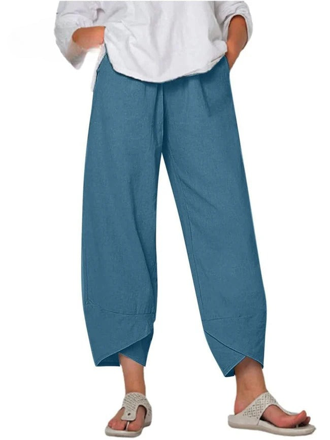 Blue Bryndis | Cotton Linen Wide-Leg Pants for Women | Summer Casual