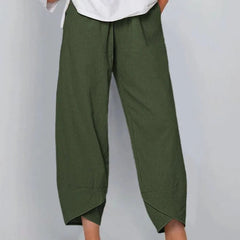 Dark Green Bryndis | Cotton Linen Wide-Leg Pants for Women | Summer Casual