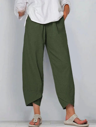 Dark Green Bryndis | Cotton Linen Wide-Leg Pants for Women | Summer Casual