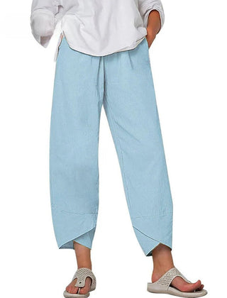 Light Blue Bryndis | Cotton Linen Wide-Leg Pants for Women | Summer Casual