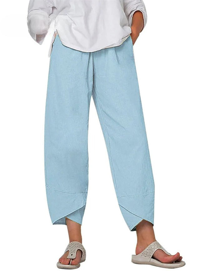 Light Blue Bryndis | Cotton Linen Wide-Leg Pants for Women | Summer Casual