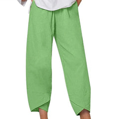 Green Bryndis | Cotton Linen Wide-Leg Pants for Women | Summer Casual