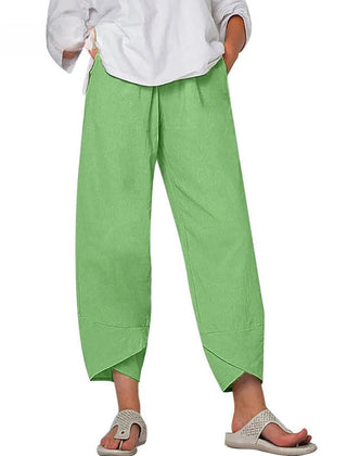 Green Bryndis | Cotton Linen Wide-Leg Pants for Women | Summer Casual