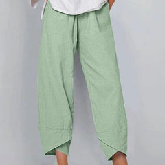 Light Green Bryndis | Cotton Linen Wide-Leg Pants for Women | Summer Casual