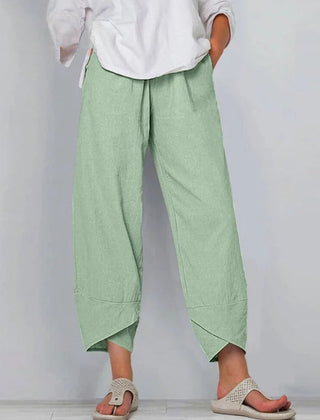 Light Green Bryndis | Cotton Linen Wide-Leg Pants for Women | Summer Casual