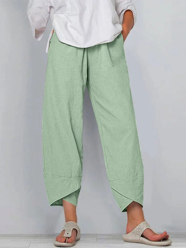 Light Green Bryndis | Cotton Linen Wide-Leg Pants for Women | Summer Casual