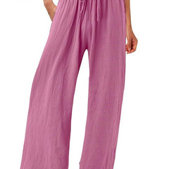 Pink Olwen | Loose Cotton Linen Wide-Leg Pants for Women | Casual
