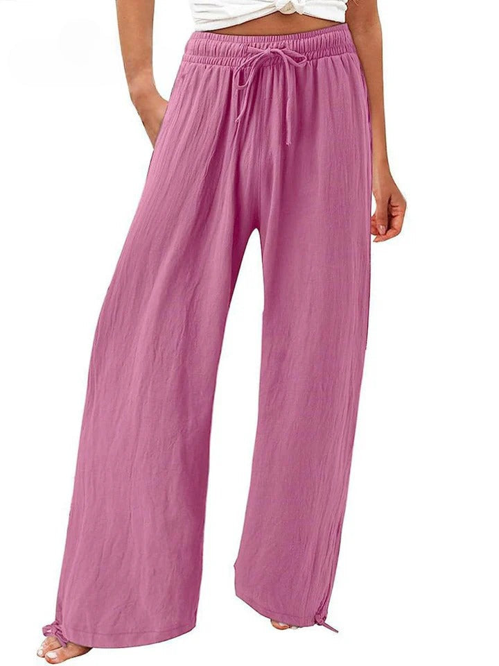 Pink Olwen | Loose Cotton Linen Wide-Leg Pants for Women | Casual