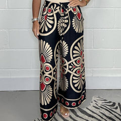 Black Sally | Printed Satin Track Pants for Women | Casual & Leisure