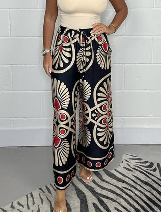 Black Sally | Printed Satin Track Pants for Women | Casual & Leisure