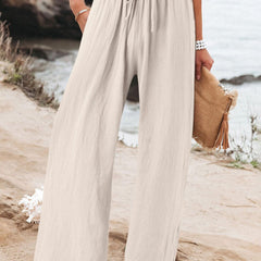 Almond Olwen | Loose Cotton Linen Wide-Leg Pants for Women | Casual